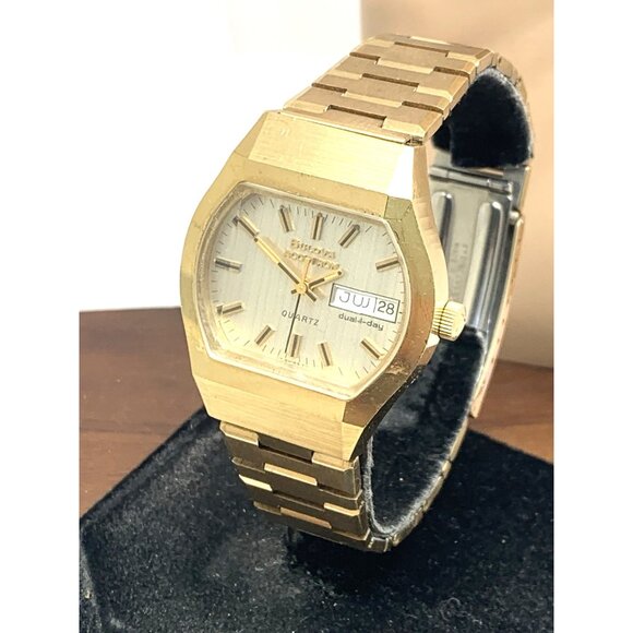 Bulova Accutron Men's Watch Vintage 1970's N7 Swiss Quartz 3669 Gold Steel 35mm - Picture 1 of 16